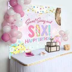 Lofaris Colorful Donut Sweet Sassy And Six Birthday Backdrop