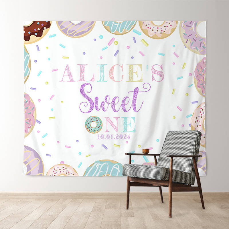 Lofaris Colorful Donuts Candy Custom Sweet One Birthday Backdrop