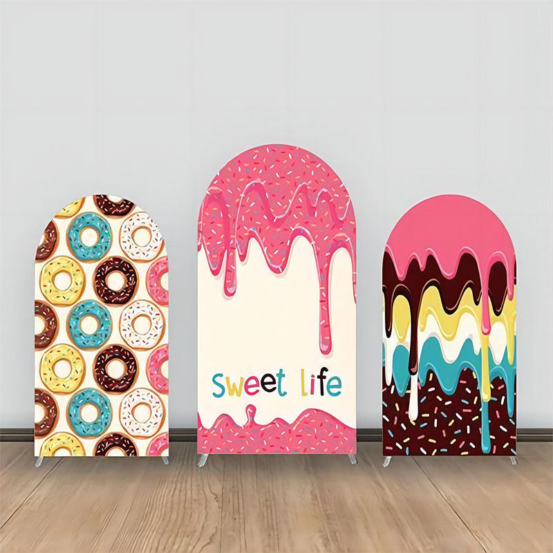 Lofaris Colorful Donuts Cream Sweet Life Arch Backdrop Kit