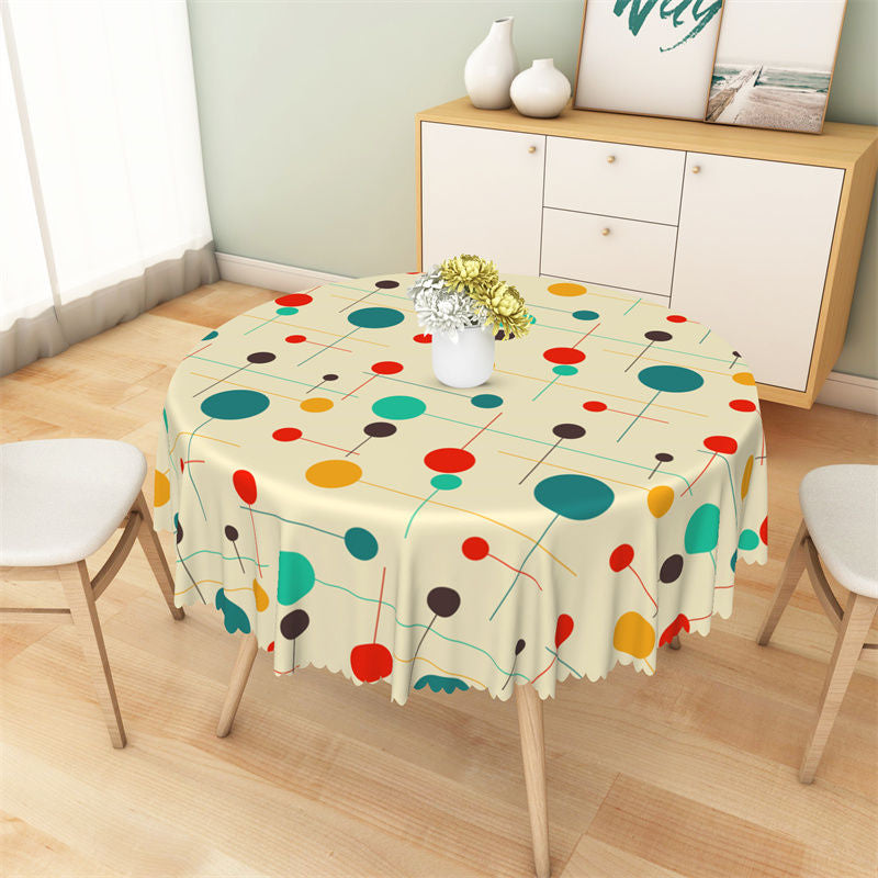 Lofaris Colorful Dots Line Yellow Abstract Round Tablecloth