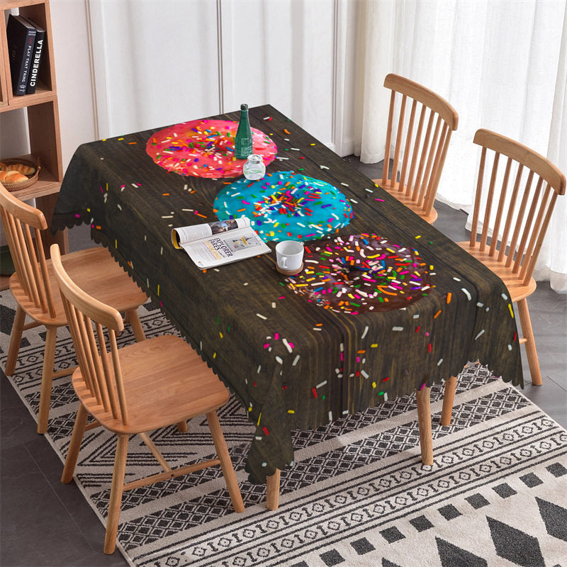 Lofaris Colorful Doughnut Wood Dining Room Square Tablecloth