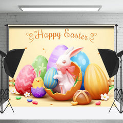 Lofaris Colorful Eggs Bunny Chick Photo Easter Backdrop