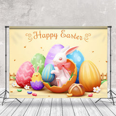 Lofaris Colorful Eggs Bunny Chick Photo Easter Backdrop