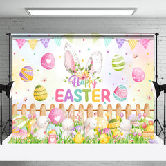 Lofaris Colorful Eggs Bunny Meadow Happy Easter Backdrop