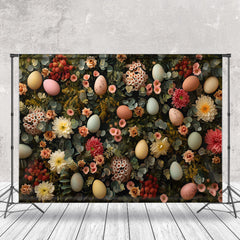 Lofaris Colorful Eggs Flower Leaves Spring Photo Backdrop