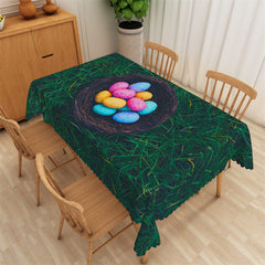 Lofaris Colorful Eggs Green Lawn Easter Rectangle Tablecloth