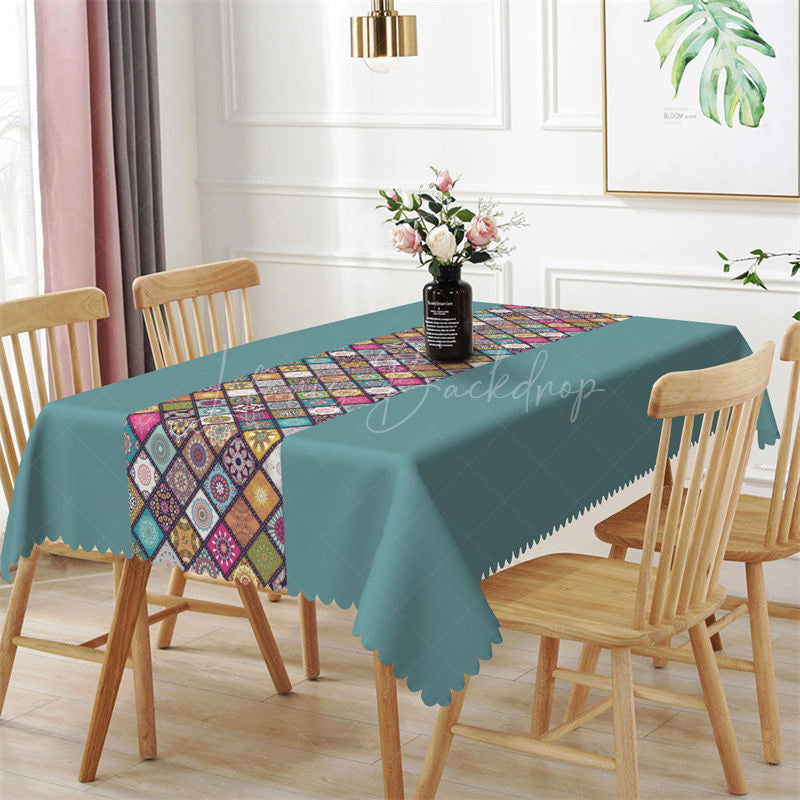 Lofaris Colorful Ethnic Plaid Green Rectangle Tablecloth