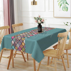 Lofaris Colorful Ethnic Plaid Green Rectangle Tablecloth