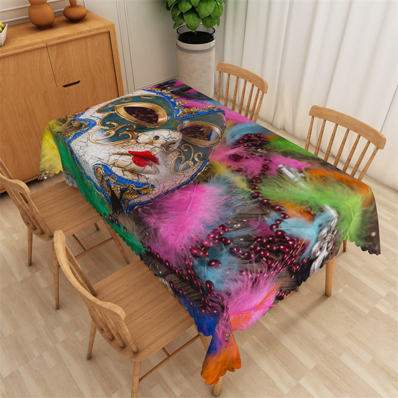 Lofaris Colorful Feathers Mask Party Rectangle Tablecloth