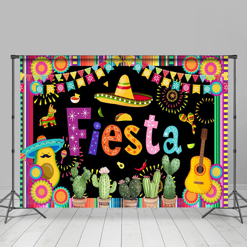 Lofaris Colorful Flags Cactus Avocado Guitar Fiesta Backdrop