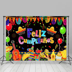 Lofaris Colorful Flags Taco Mexican Fiesta Birthday Backdrop