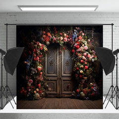 Lofaris Colorful Floral Brown Vintage Door Photo Backdrop