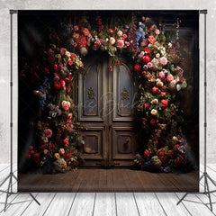 Lofaris Colorful Floral Brown Vintage Door Photo Backdrop