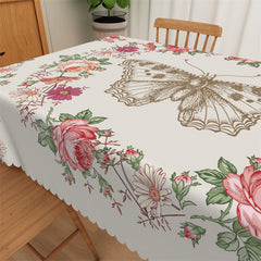 Lofaris Colorful Floral Butterfly Beige Kitchen Tablecloth