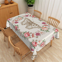 Lofaris Colorful Floral Butterfly Beige Kitchen Tablecloth