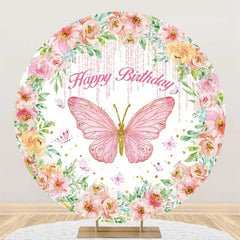 Lofaris Colorful Floral Butterfly Round Birthday Backdrop