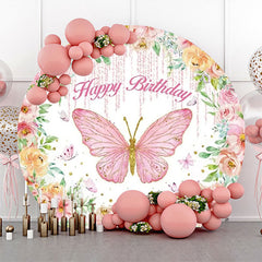 Lofaris Colorful Floral Butterfly Round Birthday Backdrop