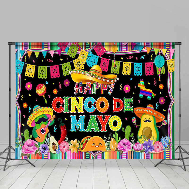 Lofaris Colorful Floral Carnival Happy Cinco De Mayo Backdrop