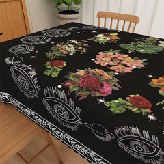 Lofaris Colorful Floral Clusters Eyes Black Kitchen Tablecloth