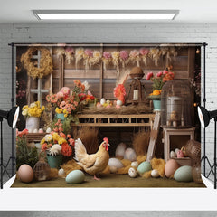 Lofaris Colorful Floral Egg Hen Wooden Shelf Easter Backdrop