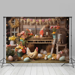 Lofaris Colorful Floral Egg Hen Wooden Shelf Easter Backdrop