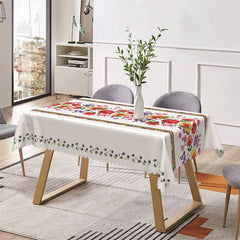 Lofaris Colorful Floral Ethnic White Rectangle Tablecloth