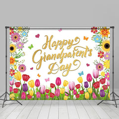 Lofaris Colorful Floral Gold Happy Grandparents Day Backdrop