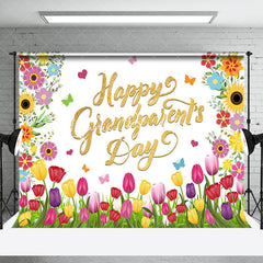 Lofaris Colorful Floral Gold Happy Grandparents Day Backdrop