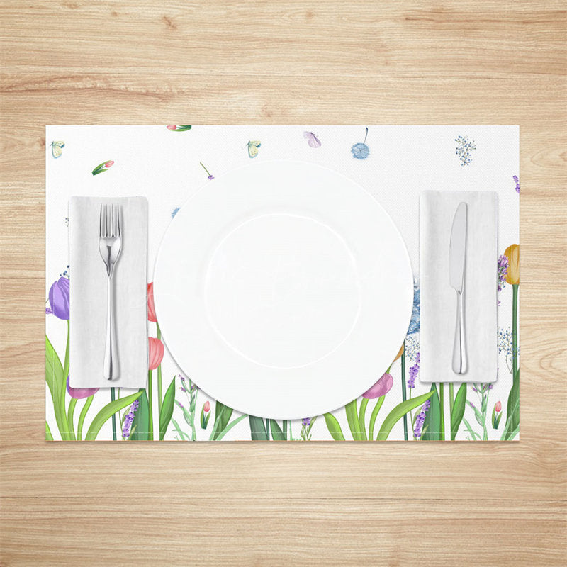 Lofaris Colorful Floral Green Leaf Rustic Set Of 4 Placemats