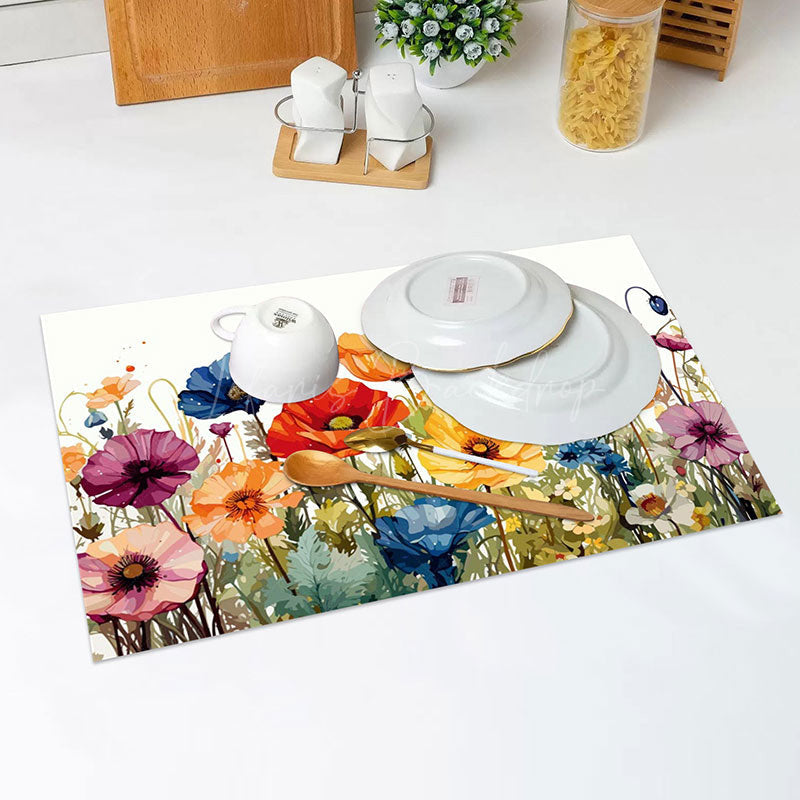 Lofaris Colorful Floral Leaf Oil Painting Set Of 4 Placemats