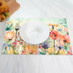 Lofaris Colorful Floral Leaves Green Sky Set Of 4 Placemats