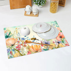 Lofaris Colorful Floral Leaves Green Sky Set Of 4 Placemats