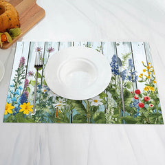 Lofaris Colorful Floral Leaves Grey Wood Set Of 4 Placemats