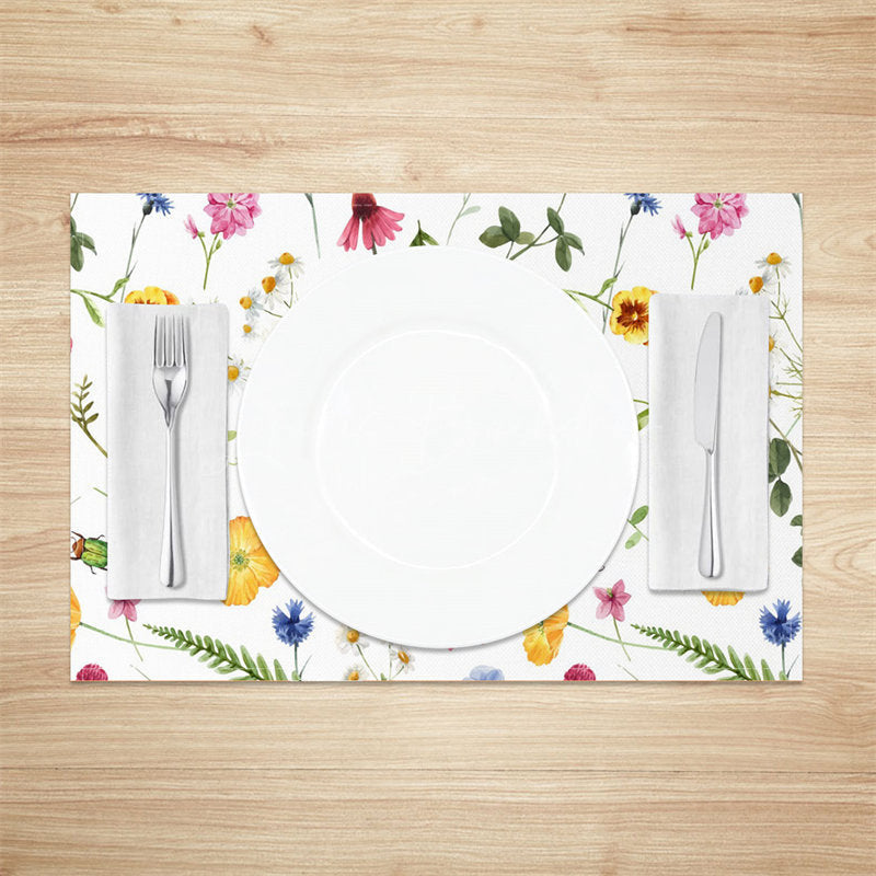 Lofaris Colorful Floral Leaves Rustic Set Of 4 Placemats