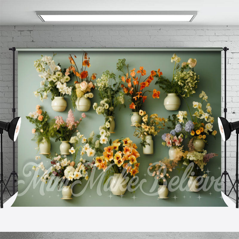 Lofaris Colorful Floral Light Green Wall Spring Backdrop