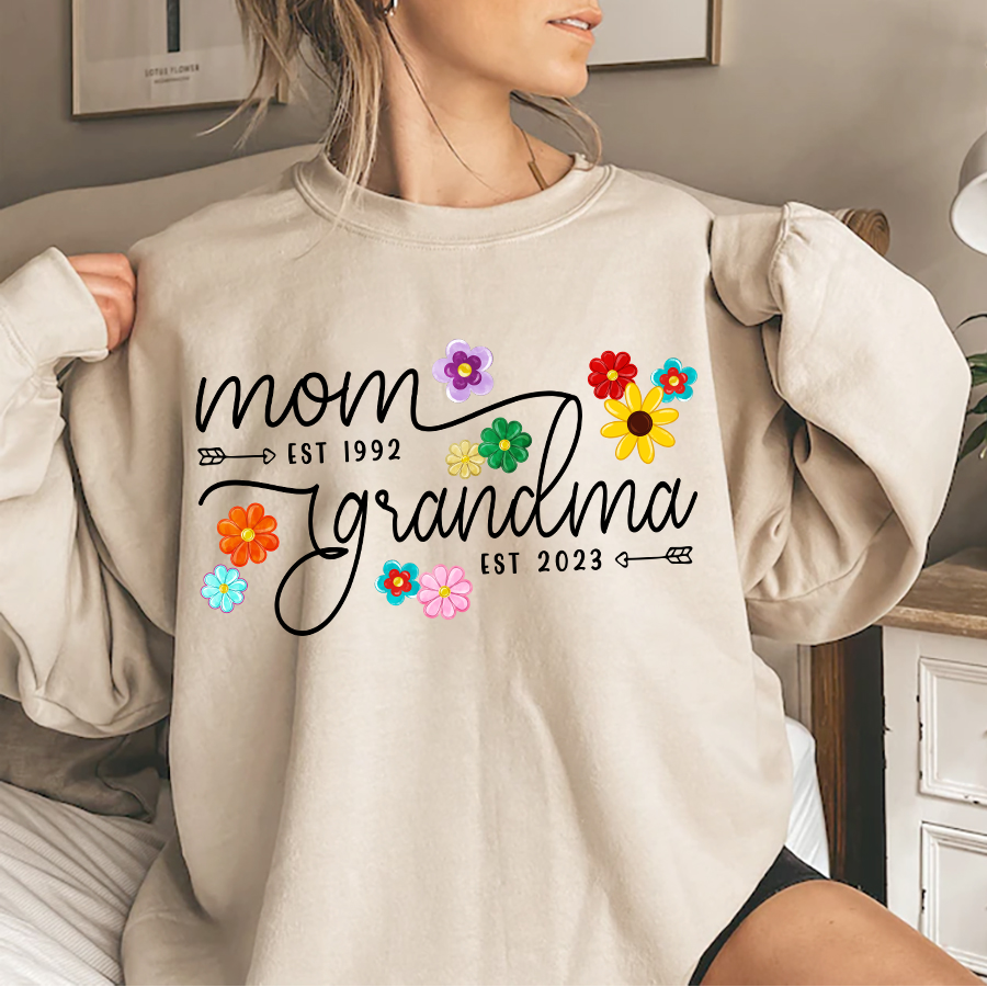 Lofaris Colorful Floral Mom Grandma Custom Name Sweatshirt