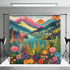 Lofaris Colorful Floral Mountains Natural Scenery Backdrop