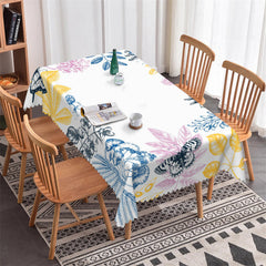 Lofaris Colorful Floral Painting Butterfly White Tablecloth