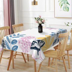 Lofaris Colorful Floral Painting Butterfly White Tablecloth