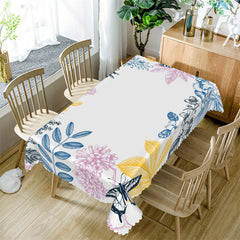 Lofaris Colorful Floral Painting Butterfly White Tablecloth