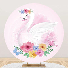 Lofaris Colorful Floral Pink Swan Round Birthday Backdrop