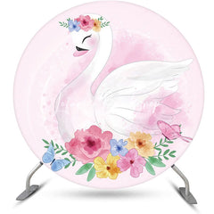 Lofaris Colorful Floral Pink Swan Round Birthday Backdrop