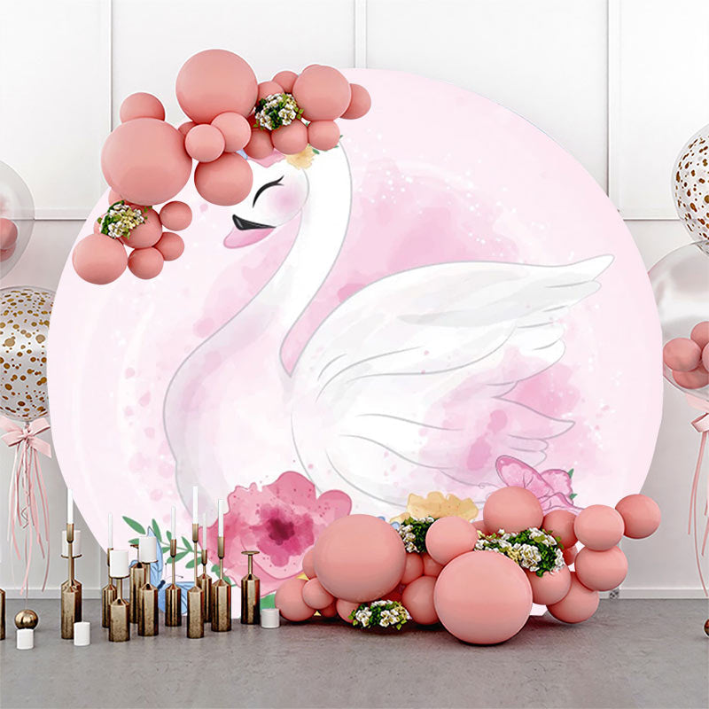 Lofaris Colorful Floral Pink Swan Round Birthday Backdrop