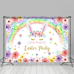 Lofaris Colorful Floral Rainbow Rabbit Easter Party Backdrop