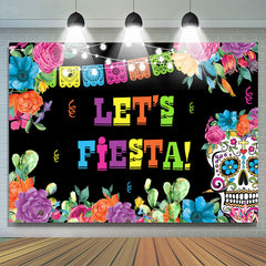 Lofaris Colorful Floral Skull Lets Fiesta Party Backdrop