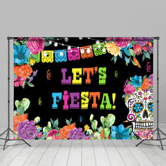 Lofaris Colorful Floral Skull Lets Fiesta Party Backdrop