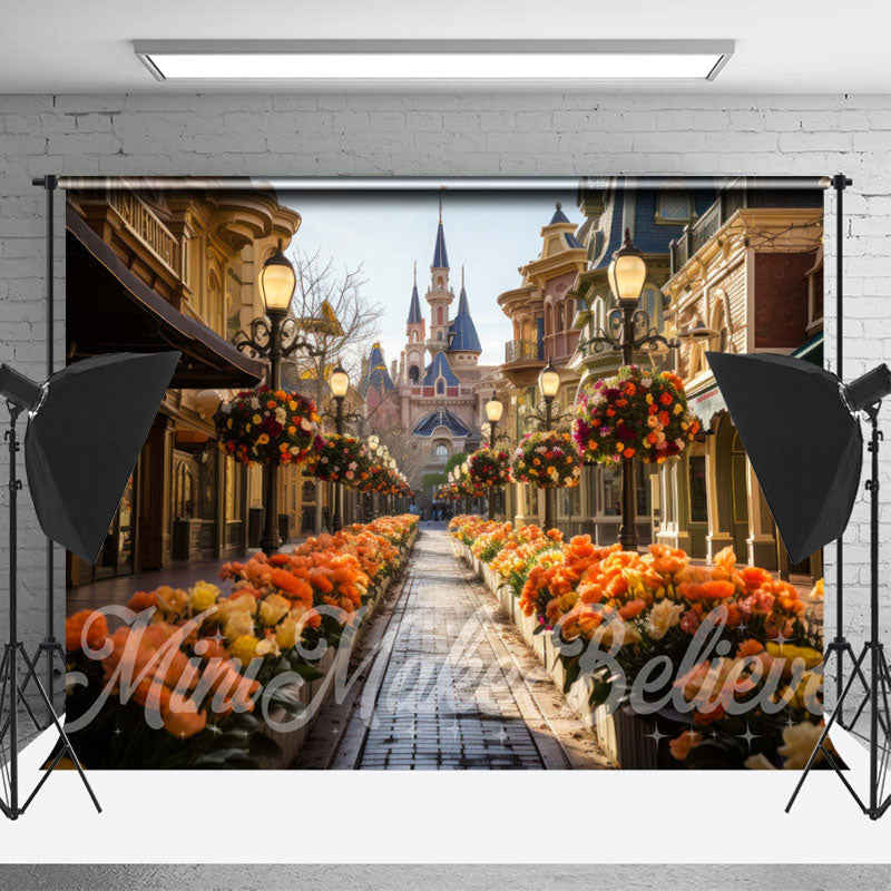 Lofaris Colorful Floral Street Castle Architecture Backdrop