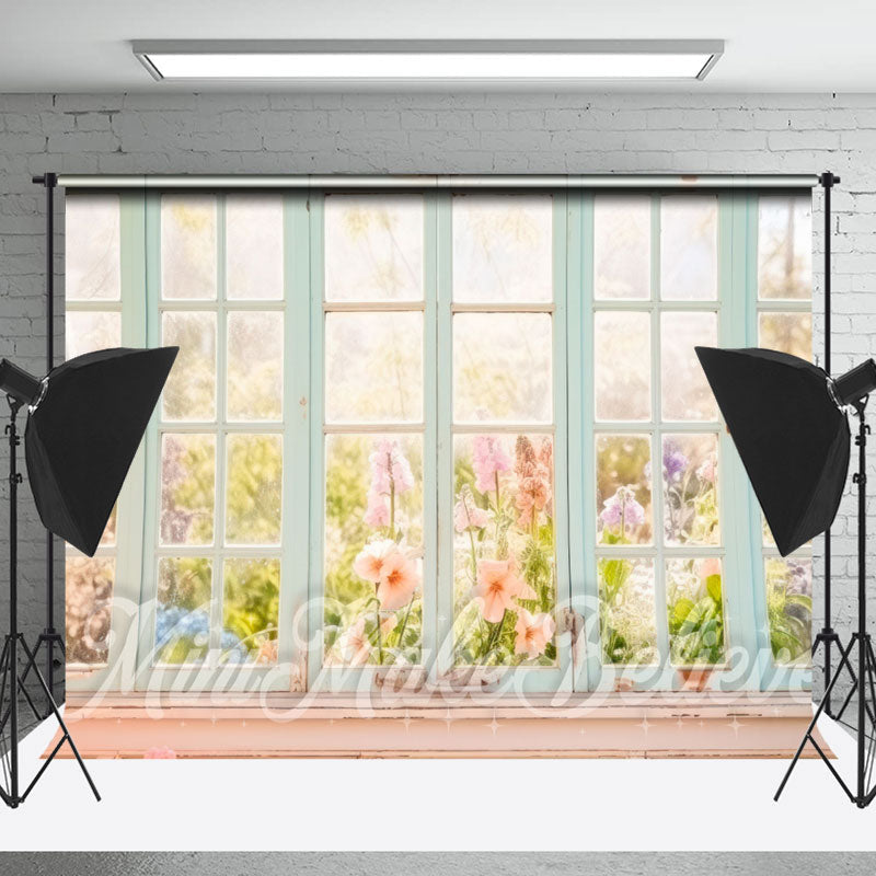 Lofaris Colorful Floral Warm Sunshine Wooden Window Backdrop