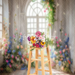 Lofaris Colorful Floral White Retro Window Wedding Backdrop