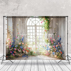 Lofaris Colorful Floral White Retro Window Wedding Backdrop